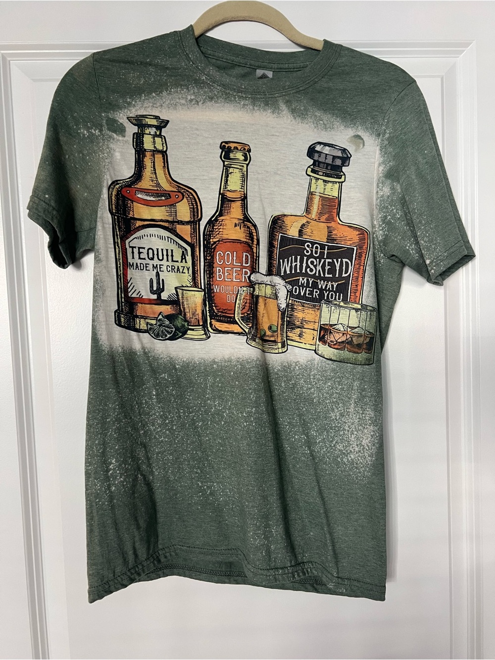 Gildan Women’s Olive Green Short Sleeve Tee with MW Lyric Bottle Graphic